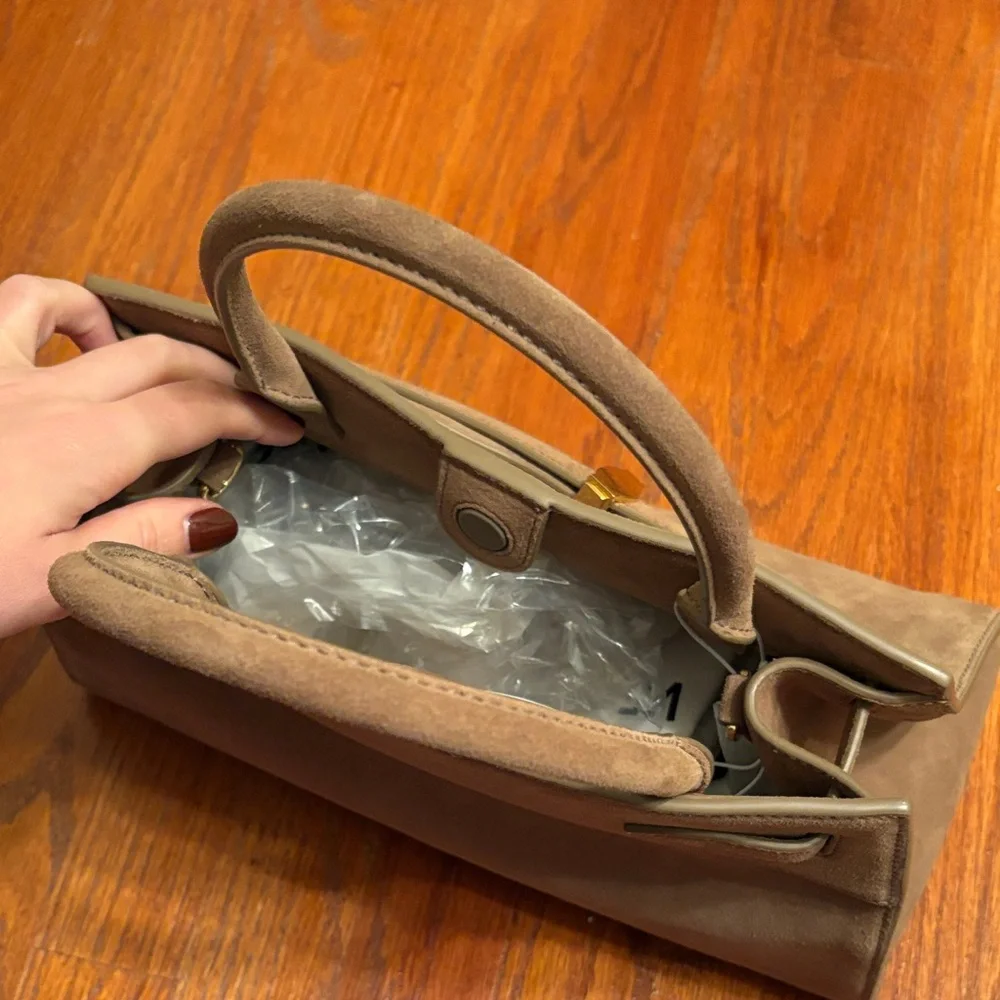 NWT Veronica Beard Tan Suede Satchel - Picture 3 of 5